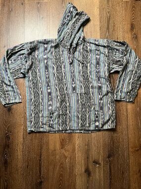 Striped Baja Hoodie with Hood and Front Pocket - Black, Blue, Gray by love tent